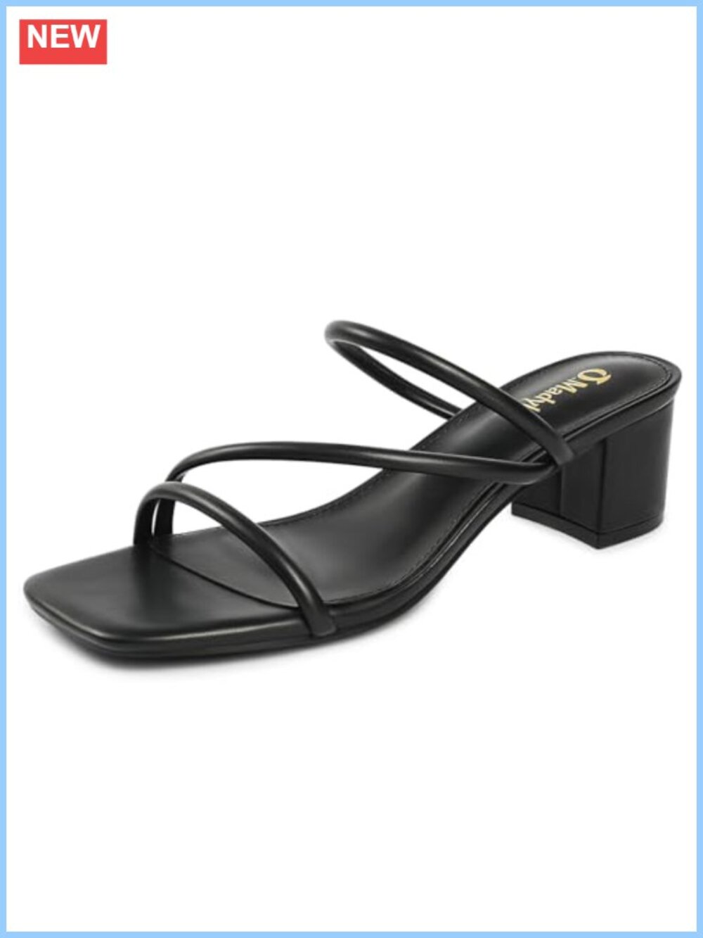 Strappy Square Toe Block Heel Slide Mules Faux Leather